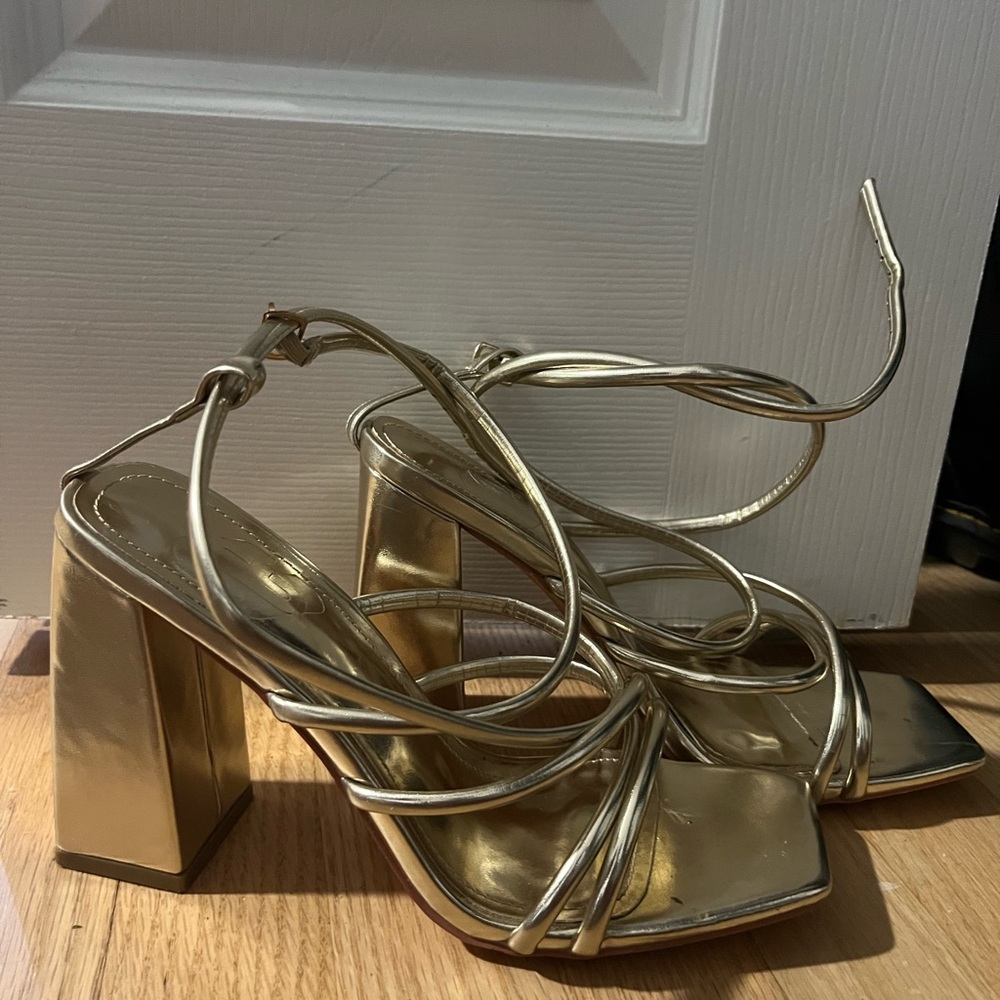 SHEIN Gold Stiletto Heels Strappy Design
